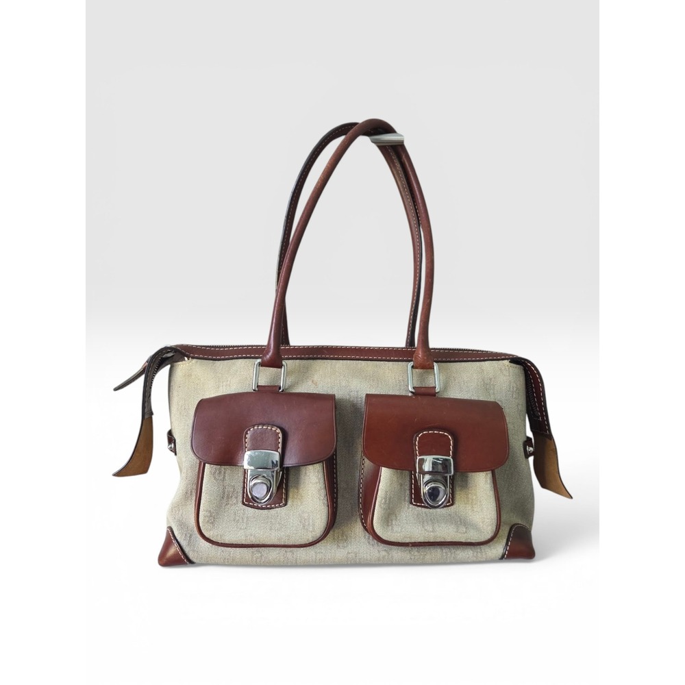 Dooney & Bourke Signature Monogram Canvas‎ Cargo Pocket Shoulder Bag Y2K Vintage